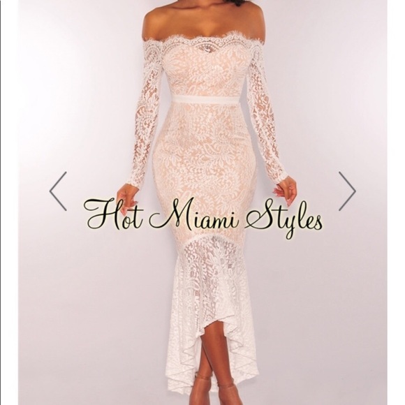 Hot Miami Styles Dresses & Skirts - white lace off the shoulder dress hot Miami styles